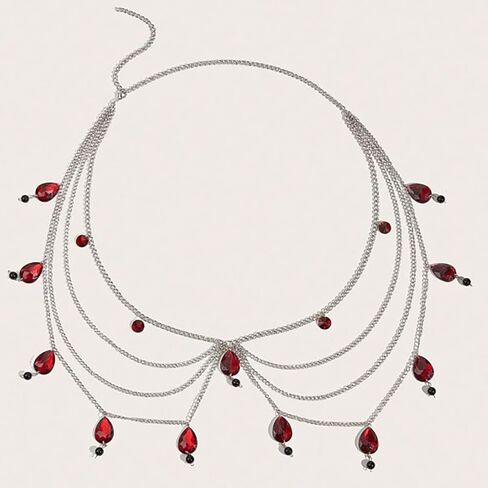 Gothic Crystal Tassel Waist Chain for Women White Red Crystal Waterdrop Chain Waist Chain Multilayered Punk Metal Waist Chain Goth Vampire Jewelry Christmas Halloween Wedding Party Daily Party Birthday Dress Costume Jewelry in Kuwait
