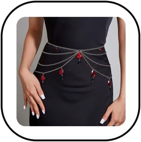 Gothic Crystal Tassel Waist Chain for Women White Red Crystal Waterdrop Chain Waist Chain Multilayered Punk Metal Waist Chain Goth Vampire Jewelry Christmas Halloween Wedding Party Daily Party Birthday Dress Costume Jewelry in Kuwait