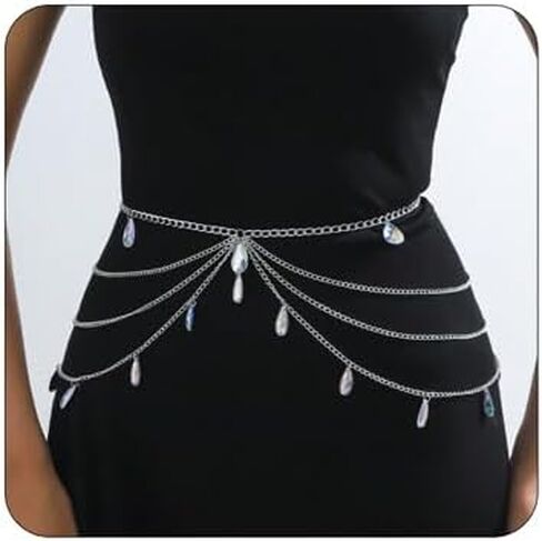 Gothic Crystal Tassel Waist Chain for Women White Red Crystal Waterdrop Chain Waist Chain Multilayered Punk Metal Waist Chain Goth Vampire Jewelry Christmas Halloween Wedding Party Daily Party Birthday Dress Costume Jewelry in Kuwait