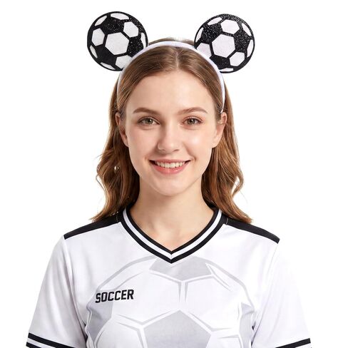 puwuto Soccer Headband for Women Men, Cute Hair Band with Two Football Ball Ears, Elastic Non-Slip Sports Headwear for This Year's World Cup 2026, Football Theme Party & Game Day in Saudi Arabia