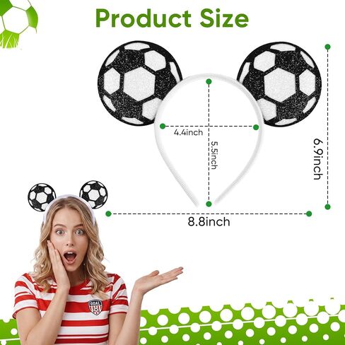 puwuto Soccer Headband for Women Men, Cute Hair Band with Two Football Ball Ears, Elastic Non-Slip Sports Headwear for This Year's World Cup 2026, Football Theme Party & Game Day in Saudi Arabia