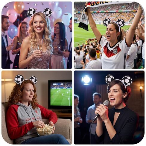 puwuto Soccer Headband for Women Men, Cute Hair Band with Two Football Ball Ears, Elastic Non-Slip Sports Headwear for This Year's World Cup 2026, Football Theme Party & Game Day in Saudi Arabia
