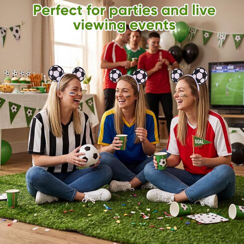puwuto Soccer Headband for Women Men, Cute Hair Band with Two Football Ball Ears, Elastic Non-Slip Sports Headwear for This Year's World Cup 2026, Football Theme Party & Game Day in Saudi Arabia