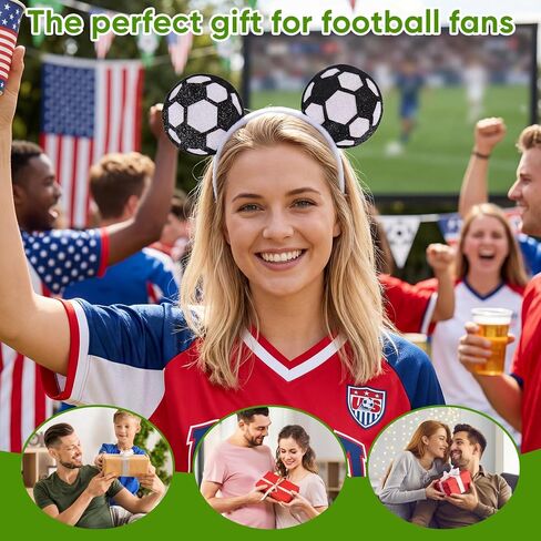 puwuto Soccer Headband for Women Men, Cute Hair Band with Two Football Ball Ears, Elastic Non-Slip Sports Headwear for This Year's World Cup 2026, Football Theme Party & Game Day in Saudi Arabia