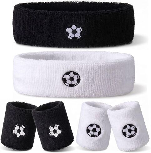 6 Pcs Sweatband Set, 2 Sports Headbands & 4 Wristbands with Premium 3D Embroidery, Moisture Wicking Terry Cloth Athletic Sweat Bands for Basketball Soccer Football Gym, Men Women Youth in Saudi Arabia