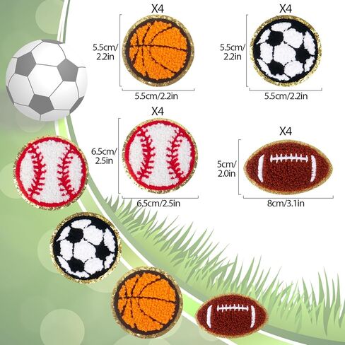 16Pcs Ball Sports Iron On Patches Baseball Football Soccer Basketball Embroidered Patches Sew On/Iron On Sports Patch for Clothing Jacket Jeans Bags Backpack Hats DIY Craft in Saudi Arabia