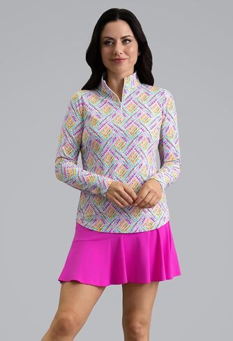 IBKUL UPF 50+ Sun Protection, Icefil Cooling, Moisture-Wicking Nina Long Sleeve Mock Neck Top in Kuwait