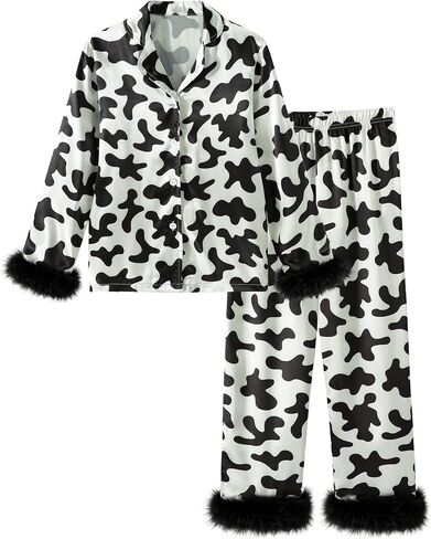 CARETOO Girls 2 Piece Pajamas Set Satin Sleepwear Long Sleeve Jammies for Kids Button-Down Nightwear Loungewear 4-12 Years in Saudi Arabia