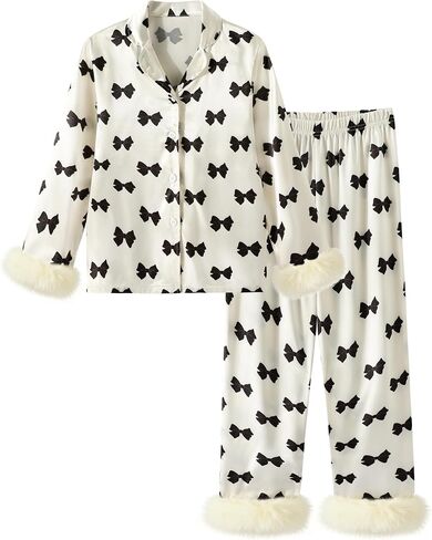 CARETOO Girls 2 Piece Pajamas Set Satin Sleepwear Long Sleeve Jammies for Kids Button-Down Nightwear Loungewear 4-12 Years in Saudi Arabia