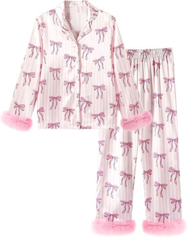 CARETOO Girls 2 Piece Pajamas Set Satin Sleepwear Long Sleeve Jammies for Kids Button-Down Nightwear Loungewear 4-12 Years in Saudi Arabia