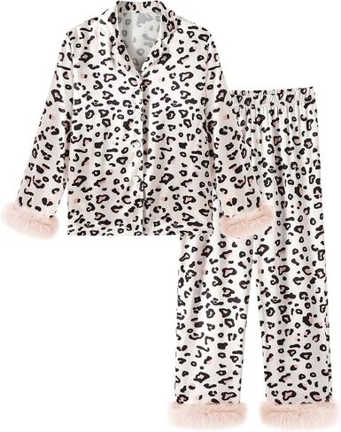 CARETOO Girls 2 Piece Pajamas Set Satin Sleepwear Long Sleeve Jammies for Kids Button-Down Nightwear Loungewear 4-12 Years in Saudi Arabia