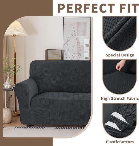 Stretch Sofa Covers for 3 Cushion Couch, Sofa Covers for Pets Washable Sofa Protector, 3 Seat Couch Slipcover with Non-Slip Elastic Bottom for Dogs (Sofa 73"-85", Dark Gray) in Saudi Arabia