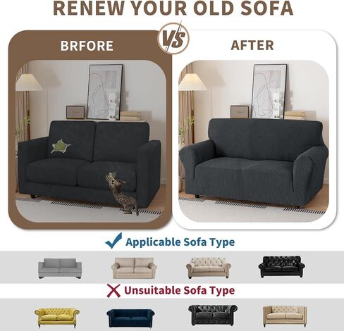 Stretch Sofa Covers for 3 Cushion Couch, Sofa Covers for Pets Washable Sofa Protector, 3 Seat Couch Slipcover with Non-Slip Elastic Bottom for Dogs (Sofa 73"-85", Dark Gray) in Saudi Arabia