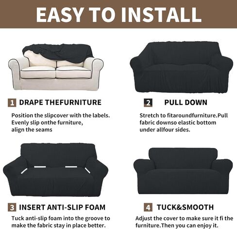 Stretch Sofa Covers for 3 Cushion Couch, Sofa Covers for Pets Washable Sofa Protector, 3 Seat Couch Slipcover with Non-Slip Elastic Bottom for Dogs (Sofa 73"-85", Dark Gray) in Saudi Arabia