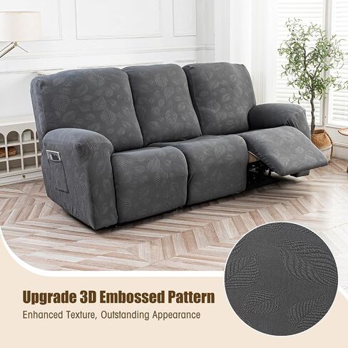 Gennia Recliner Sofa Covers 5 Pieces, Waterproof Sectional Couch Cover Stretch 3 Seat Reclining Couch Cover Soft Sofa Slipcover with Elastic Bottom Furniture Protector for Kis, Pets (Dark Gray) in Saudi Arabia