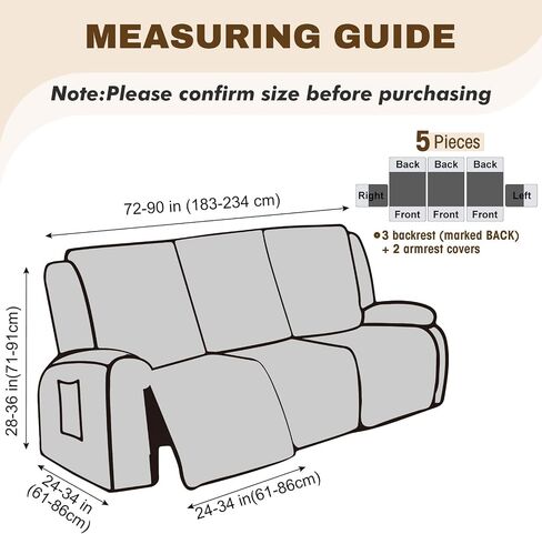 Gennia Recliner Sofa Covers 5 Pieces, Waterproof Sectional Couch Cover Stretch 3 Seat Reclining Couch Cover Soft Sofa Slipcover with Elastic Bottom Furniture Protector for Kis, Pets (Dark Gray) in Saudi Arabia