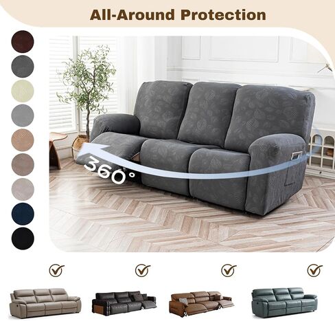 Gennia Recliner Sofa Covers 5 Pieces, Waterproof Sectional Couch Cover Stretch 3 Seat Reclining Couch Cover Soft Sofa Slipcover with Elastic Bottom Furniture Protector for Kis, Pets (Dark Gray) in Saudi Arabia