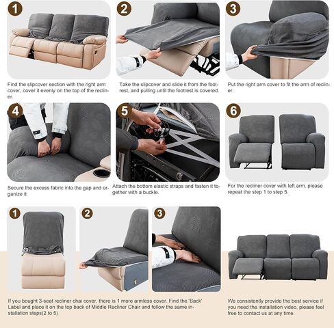 Gennia Recliner Sofa Covers 5 Pieces, Waterproof Sectional Couch Cover Stretch 3 Seat Reclining Couch Cover Soft Sofa Slipcover with Elastic Bottom Furniture Protector for Kis, Pets (Dark Gray) in Saudi Arabia