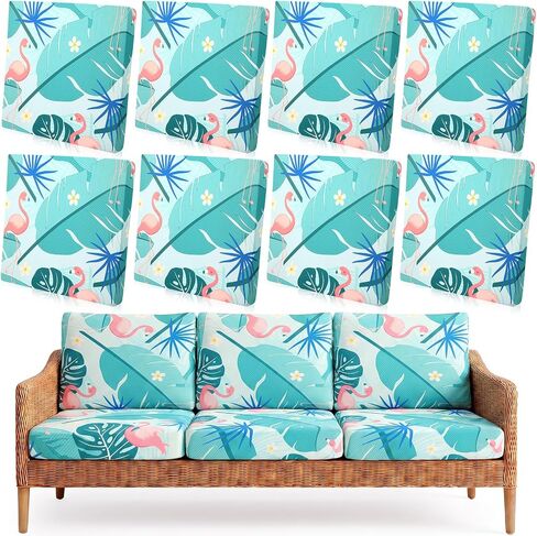 Tegeme 8 Pcs Stretch Printed Sofa Cushion Covers Outdoor Floral Couch Covers Replacement Outdoor Couch and Sofa Slipcovers Furniture Cushion Washable Reusable Furniture Protector (Modern) in Kuwait