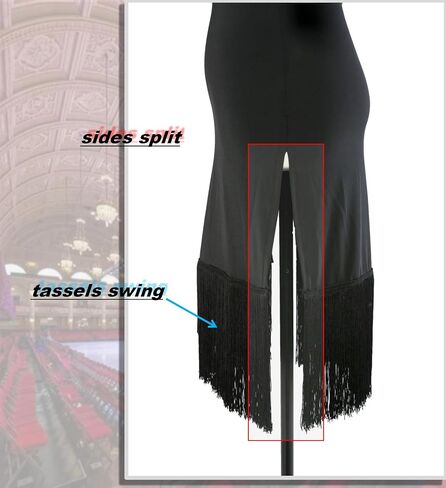 G3011 Latin Ballroom Dance Profession Backless Sides Split Tassels Swing Design Dress (Belt not Included) in Saudi Arabia