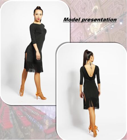 G3011 Latin Ballroom Dance Profession Backless Sides Split Tassels Swing Design Dress (Belt not Included) in Saudi Arabia