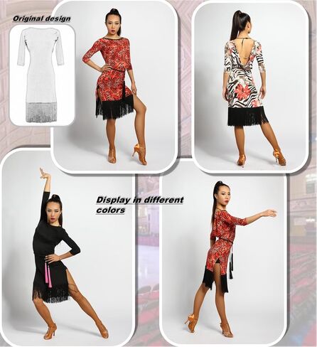 G3011 Latin Ballroom Dance Profession Backless Sides Split Tassels Swing Design Dress (Belt not Included) in Saudi Arabia