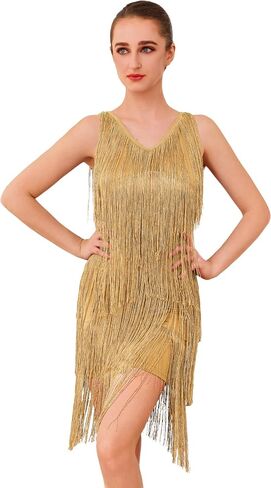 Glitter Fringe Dress for Women Sparkly Latin Dance Costume 1920s Tassel Flapper Dress Shiny Great Gatsby Party Salsa Outfit in Kuwait