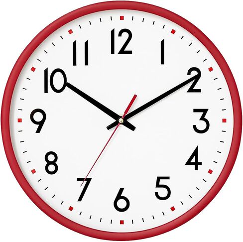 Wall Clock Battery Operated,Red,wall Clock 8Inch Silent Non-Ticking Modern Wall Clock for Living Room, Bedroom, Kitchen, Office, Classroom Decor in Saudi Arabia