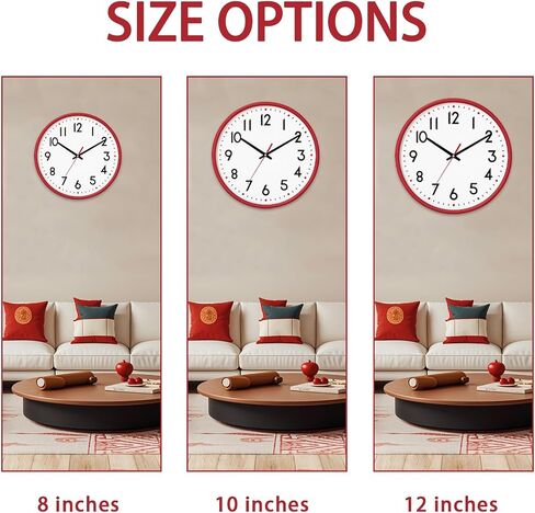 Wall Clock Battery Operated,Red,wall Clock 8Inch Silent Non-Ticking Modern Wall Clock for Living Room, Bedroom, Kitchen, Office, Classroom Decor in Saudi Arabia
