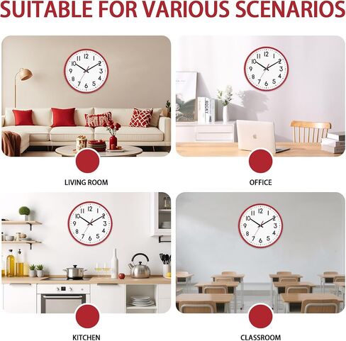 Wall Clock Battery Operated,Red,wall Clock 8Inch Silent Non-Ticking Modern Wall Clock for Living Room, Bedroom, Kitchen, Office, Classroom Decor in Saudi Arabia