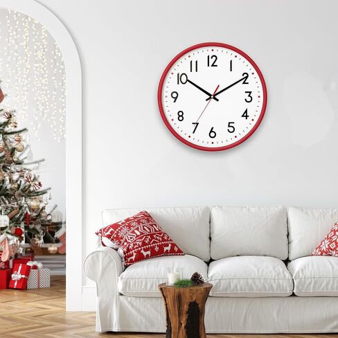 Wall Clock Battery Operated,Red,wall Clock 8Inch Silent Non-Ticking Modern Wall Clock for Living Room, Bedroom, Kitchen, Office, Classroom Decor in Saudi Arabia