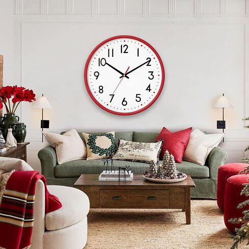 Wall Clock Battery Operated,Red,wall Clock 8Inch Silent Non-Ticking Modern Wall Clock for Living Room, Bedroom, Kitchen, Office, Classroom Decor in Saudi Arabia