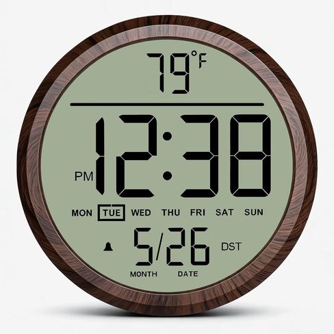 Maxstar Digital Wall Clock Battery Operated, 8 Inch Digital Clock with Date and Temperature, 12/24H, Seconds, Alarm, DST, Desktop/Wall Mounted for Home, Office, Bedroom(Wood) in Saudi Arabia