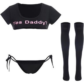 مجموعة ملابس داخلية نسائية من الرسوم المتحركة Yes Daddy مطبوعة بأكمام قصيرة وملابس داخلية داخلية مع جوارب in Kuwait
