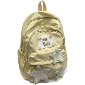 Aesthetic Stripe Backpack Cute Daypack Large Big Capacity Backpack with Accessories (White) in Saudi Arabia