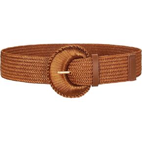 XZQTIVE Women's Woven Elastic Waist Belts Wide Stretchy Boho Belt for Summer Western Dresses with Big Braided Round Buckle in Kuwait
