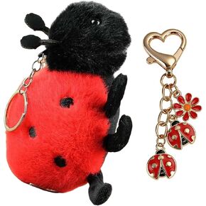 2 Pcs Ladybug Keychain Set, Plush Bug Ornament & Daisy Decor Bag Charms, Stylish Decorative Accessories for Handbags, Backpacks and Daily Key Organization in Saudi Arabia