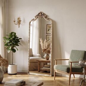 Vintage Champagne Silver Arched Full Length Mirror, 28"x69" Traditiona Ornate Baroque Floor Mirror with Carved, Home Decor for Bedroom Living Room Entryway Hallway in Saudi Arabia