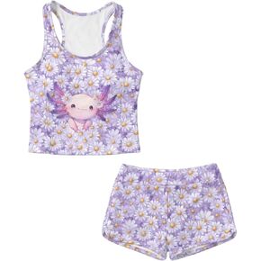 Girls Swimsuit 2 Piece Tankini Swimsuits Cute Bathing Suit Tank Top and Shorts Tankini Set 6-15T in Saudi Arabia