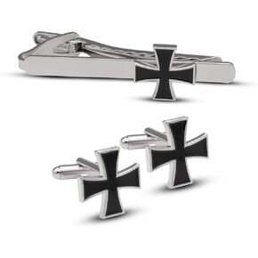 Knights Templar Cross Cuff Links and Tie Clip Set, Religious Theme, for Birthdays, Ceremonies, and Military Events in Saudi Arabia