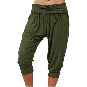 SHOPESSA Ruched Waist Capri Pants for Women Baggy Casual Dancing Yoga Harem Capris Stretchy Fitness Workout Cropped Sweatpant in Saudi Arabia