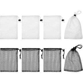 Bremorou 8 PCS Small Mesh Drawstring Bags 7.87 × 5.9 Inch Nylon Mesh Bags with Cord Lock Net Bag Mini Portable Storage Chum Bag for Travel Goods Lipstick Cosmetic Jewelry Toy (Black, White) in Saudi Arabia