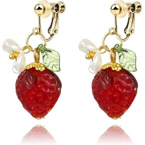 Lemon Fruit Clip on Dangle Earrings for Women, Clip on Earrings Non Pierced Screw Simulation Creative Handmade Cute Strawberry Dangle Drop Jewelry Gifts in Saudi Arabia