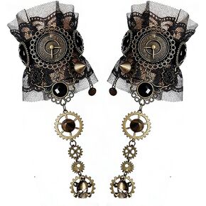 OULIGET Fingerless Gloves Gothic,Bronzing Floral Lace Steampunk Wristband,Clock Vintage Gear Gloves,Bridal Cuff Bracelet in Saudi Arabia
