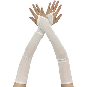 Specell Women Sexy Sheer Fingerless Gloves Mesh Tulle Lace Glove Long Ice Silk Thin Glove for Bridal Wedding Party Prom Opera in Kuwait