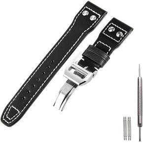 22mm Black Leather Watch Band Strap Compatible with IWC Big Pilot Watch-22mm IWC Leather Watch Strap in Saudi Arabia