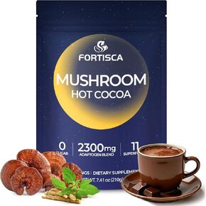 Mushroom Hot Cocoa Powder with Magnesium Glycinate, L-Theanine, Reishi, Tryptophan, Ashwagandha Etc, Sleep Hot Chocolate Supplement for Calm, Relax, Sleep & Stress Support, Mushroom Coffee 7.41oz in Saudi Arabia