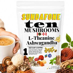 SUNDAFONE Slim Essence قهوة الفطر الفورية، بدون سكر مضاف، 30 حصة | 22,500 مجم من مزيج 5 فطر مع النباتات؛ قهوة أرابيكا متوسطة التحميص للحصول على وضوح يومي وطاقة طبيعية in Kuwait