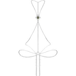Paloli Gothic Cross Body Chain for Women – Silver Tone Adjustable Waist Body Jewelry, Vintage Filigree Y-Style Harness Necklace for Festival Party Outfit in Saudi Arabia