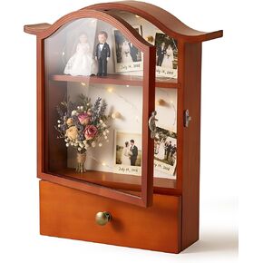 Large Vintage Shadow Box Display Case with Linen Back and Removable Shelves, Perfect for Wedding Bouquets, Memorabilia, Medals, Photos & Keepsakes in Saudi Arabia